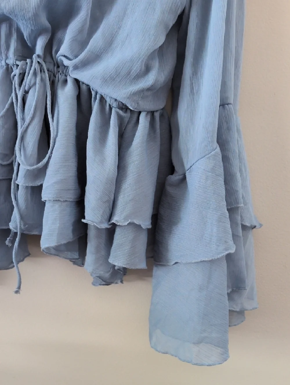 ANTHROPOLOGIE - Light Blue Ruffle Drawstring Blouse - Picture 6 of 8